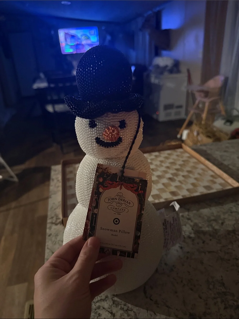 Beaded Snowman Figurine Holiday Decor - White